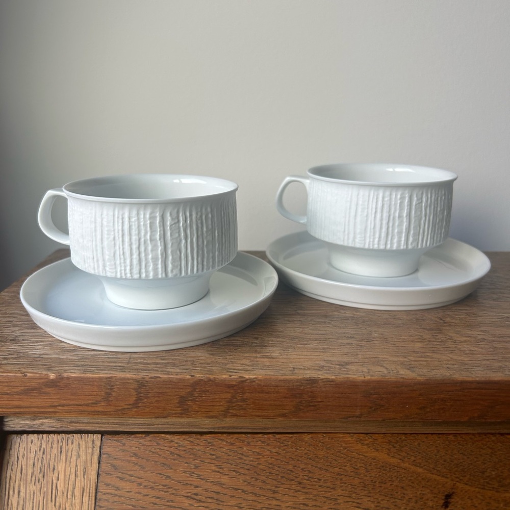 Arcta White by Thomas (Rosenthal) Teacup and Saucer Set of 2